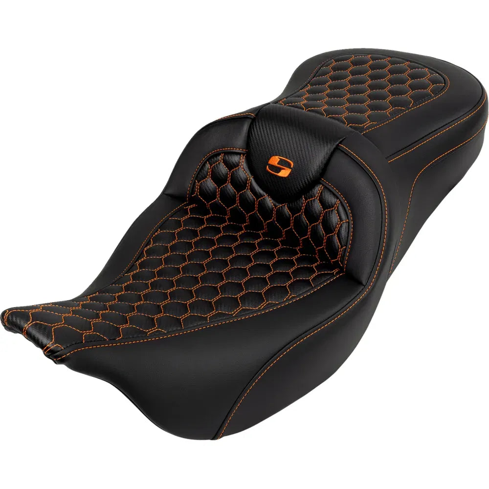 Asiento Honeycomb Roadsofa™ - Asiento RoadSofa™ - Honeycomb - Costura naranja - sin respaldo - FLH/FLT '08-'23