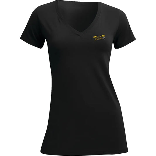 Camiseta con cuello en V Hallman Garage para mujer