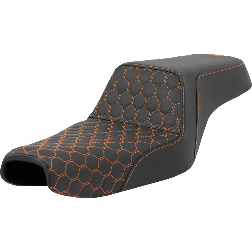 Asiento elevado tipo panal - Asiento elevado - Panal - Costuras naranjas - Tanque de 3.3 galones - Sportster '04-'22