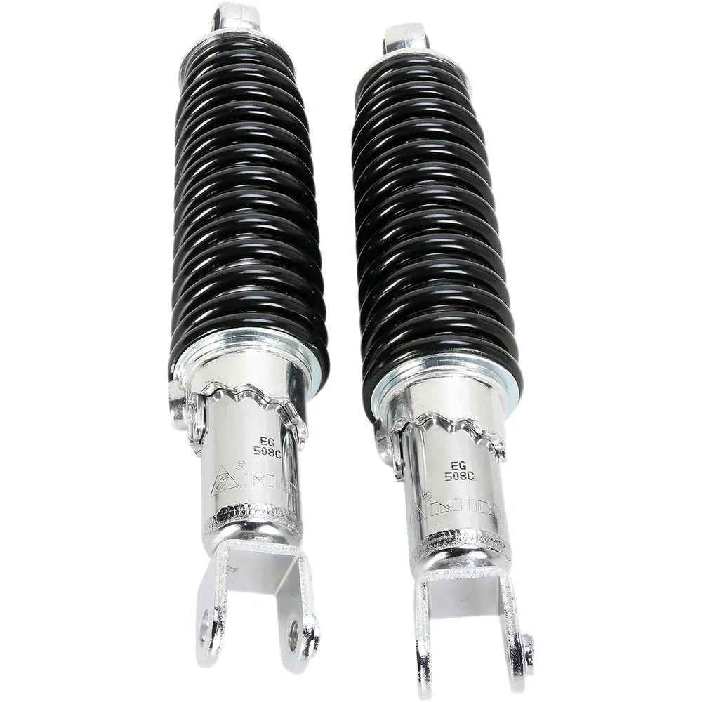 Custom Shorty Shocks with Shroud - Chrome Body/Black Spring Finish - Clevis Lowering