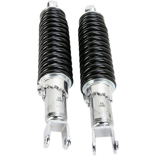 Custom Shorty Shocks with Shroud - Chrome Body/Black Spring Finish - Clevis Lowering