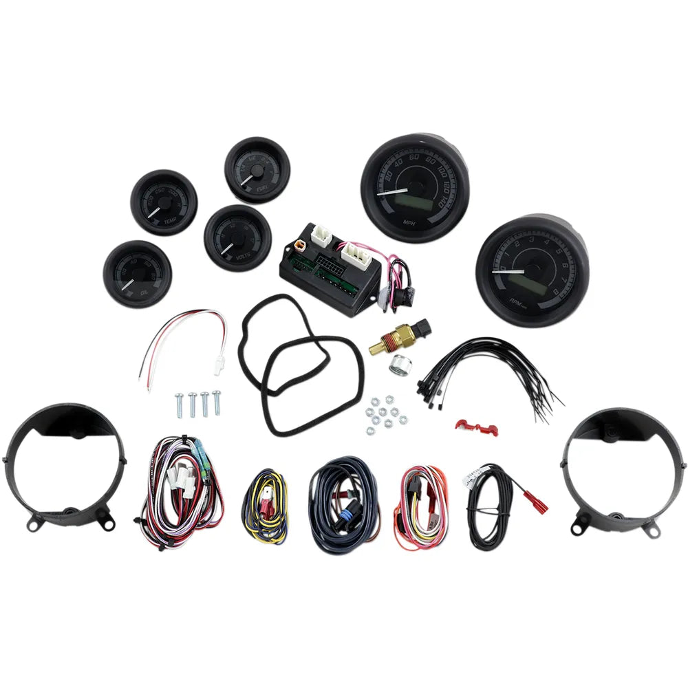 MVX-8K Series Analog/Digital 6-Gauge Kit - Black Bezel - Black Face with Gray Background
