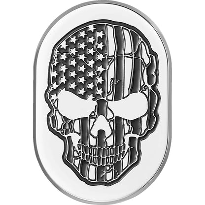 Cubierta de antena - Cubierta de antena - Guardabarros trasero izquierdo - Calavera con bandera estadounidense con corte en contraste - Cromada