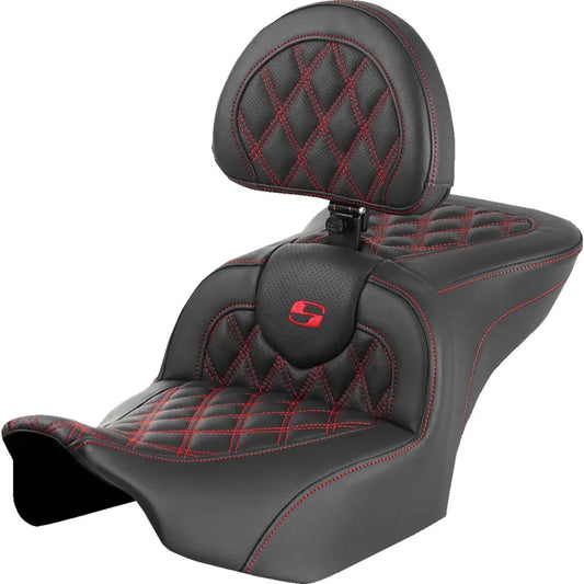 Asiento Roadsofa™ con costura de celosía - Asiento RoadSofa™ - con respaldo - Costura de celosía - Costura roja - FLTR/FLHX '23-'24