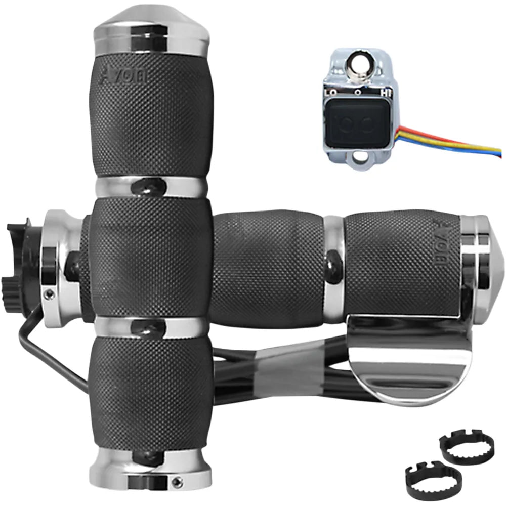 Grips - Heated - Air Cushion - Throttle Boss - Metric - Chrome