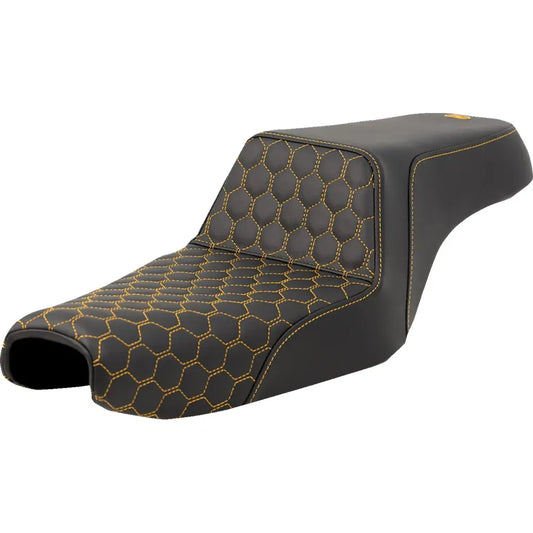 Asiento elevado tipo panal - Asiento elevado - Panal - Costuras doradas - Tanque de 3,3 galones - Sportster '04-'22