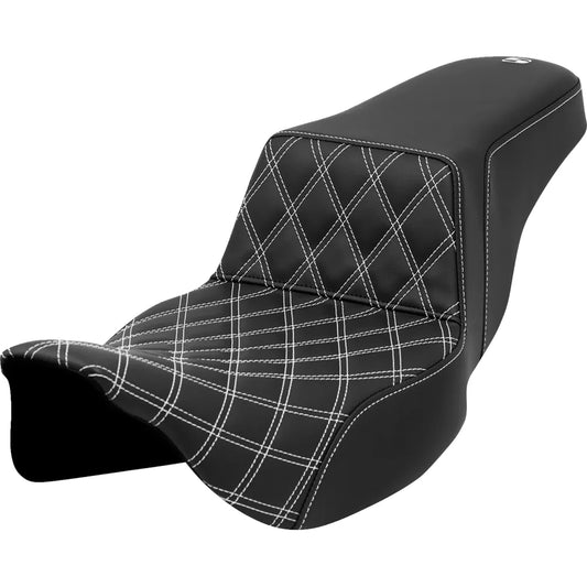 Asiento elevado con costura de celosía - Asiento elevado - Costura de celosía delantera - Costura blanca - Alcance extendido - FLH/FLT '08-'23