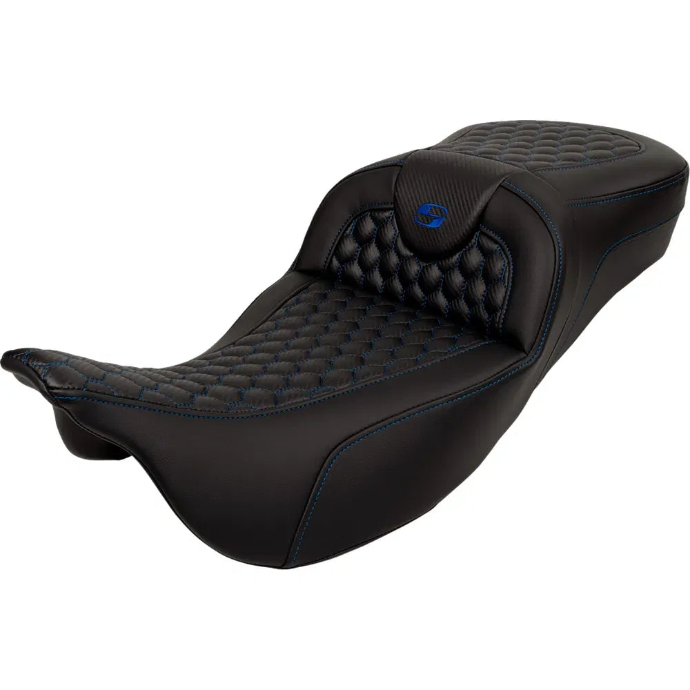 Asiento Honeycomb Roadsofa™ - Asiento RoadSofa™ - Honeycomb - Costura azul - Alcance extendido - sin respaldo - FLH/FLT '08-'24