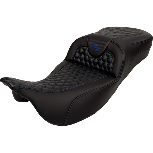 Asiento Honeycomb Roadsofa™ - Asiento RoadSofa™ - Honeycomb - Costura azul - Alcance extendido - sin respaldo - FLH/FLT '08-'24