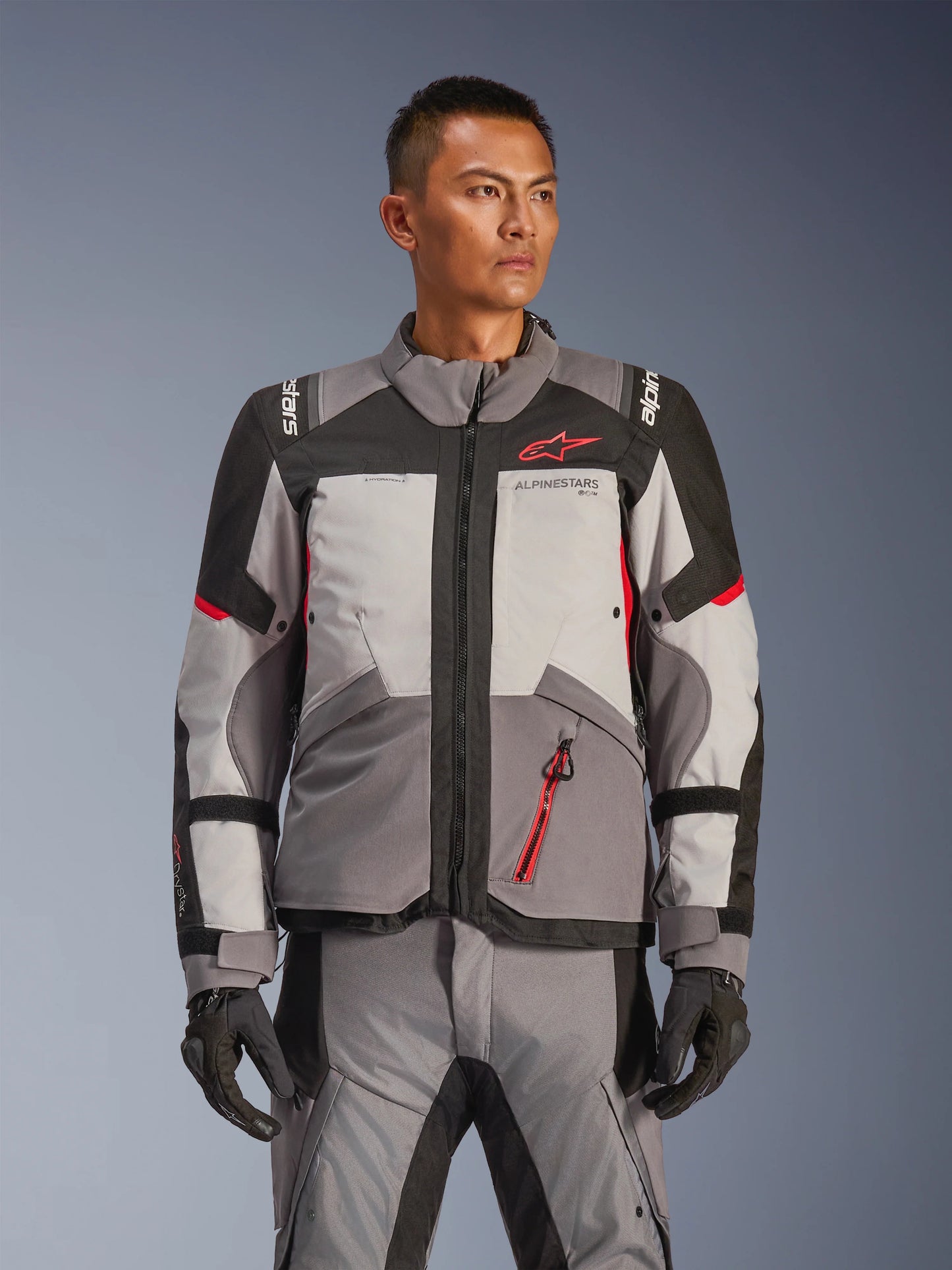 Chamarra Alpinestars Andes v4 Drystar® - Gris oscuro/Gris hielo/Negro/Rojo