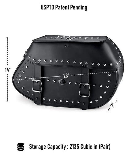 35L - Legacy Extra Large Studded Leather Motocicleta Alforjas para Harley Softail Heritage FLSTC/I