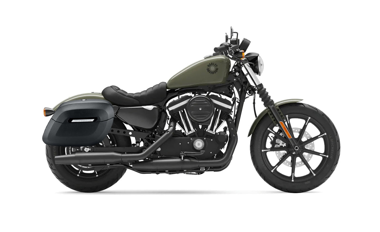 36L - Lamellar Raven Extra Large Shock Cut-out Leather Covered Hard Alforjas para Harley Sportster 883 Iron XL883N