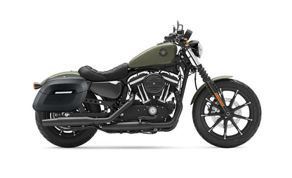 36L - Lamellar Raven Extra Large Shock Cut-out Leather Covered Hard Alforjas para Harley Sportster 883 Iron XL883N