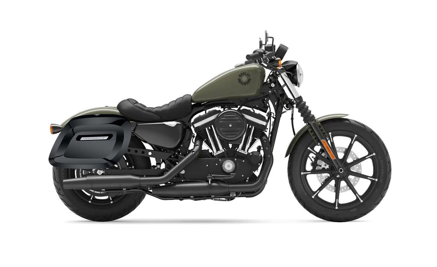 36L - Lamellar Raven Extra Large Shock Cut-out Painted Hard Alforjas para Harley Sportster 883 Iron XL883N