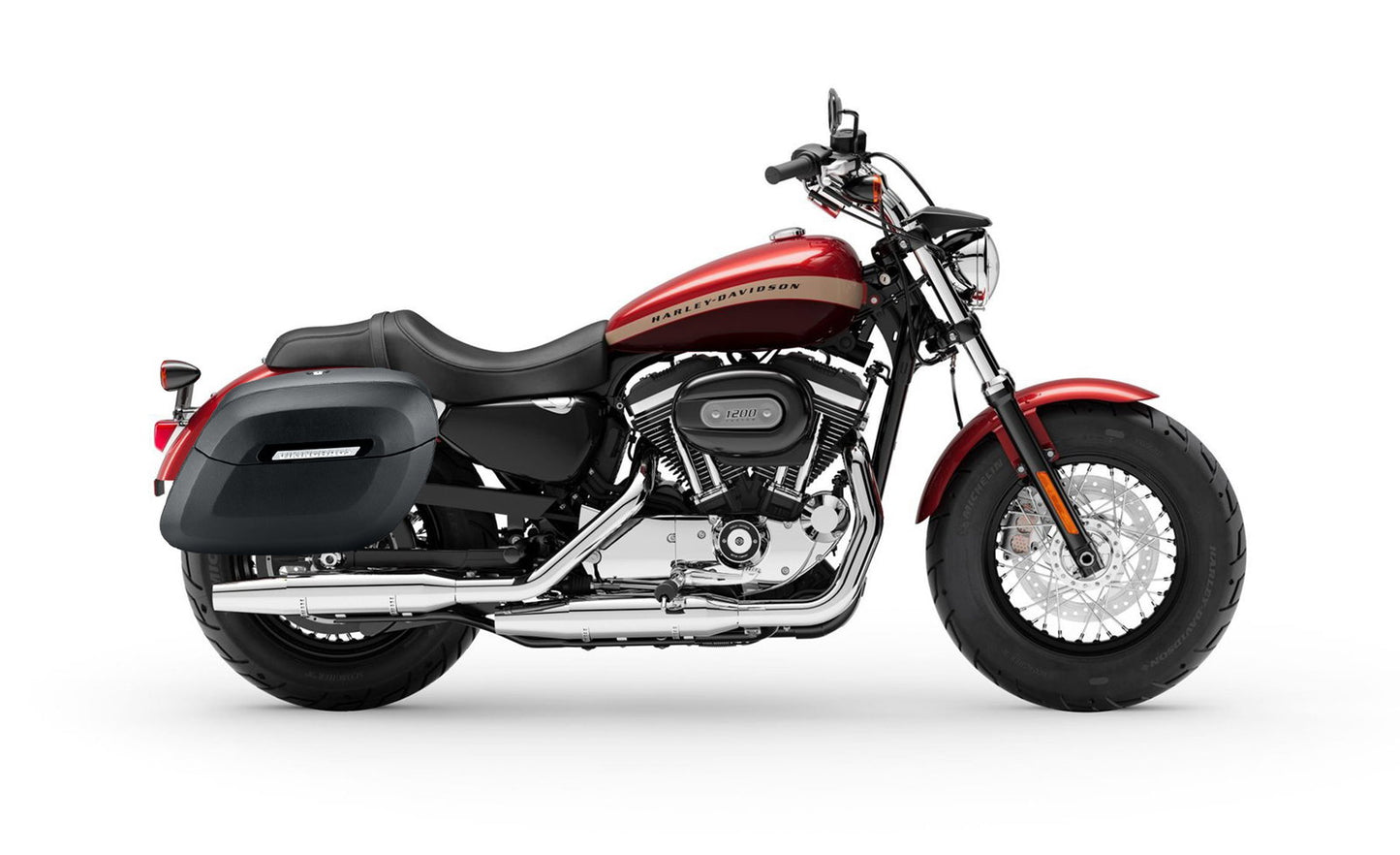 36L - Lamellar Raven Extra Large Shock Cut-out Leather Covered Hard Alforjas para Harley Sportster 1200 Custom XL1200C/XLH1200C