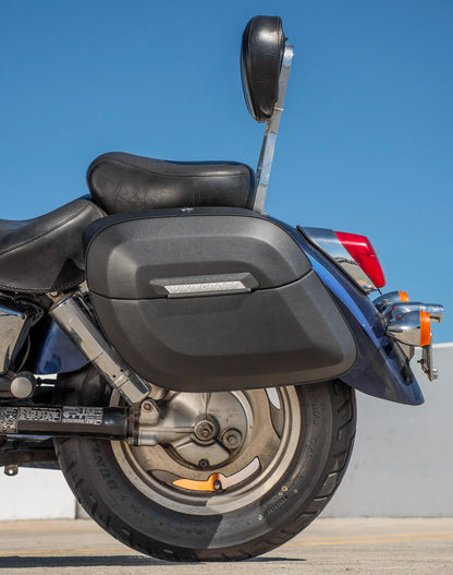 36L - Lamellar Raven Extra Large Honda Shadow 1100 Sabre Shock Cut-out Leather Covered Motocicleta Hard Alforjas