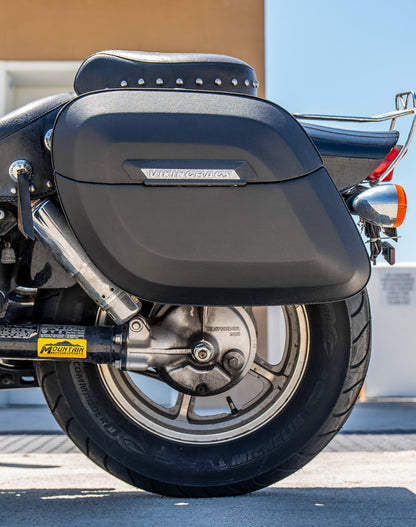 36L - Lamellar Raven Extra Large Honda Shadow 1100 Spirit Shock Cut-out Leather Covered Motocicleta Hard Alforjas