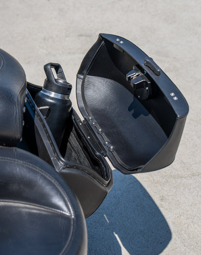 36L - Lamellar Raven Extra Large Honda Shadow 1100 Spirit Shock Cut-out Leather Covered Motocicleta Hard Alforjas