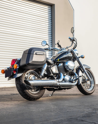 36L - Lamellar Raven Extra Large Honda Shadow 750 ACE Shock Cut-out Leather Covered Motocicleta Hard Alforjas