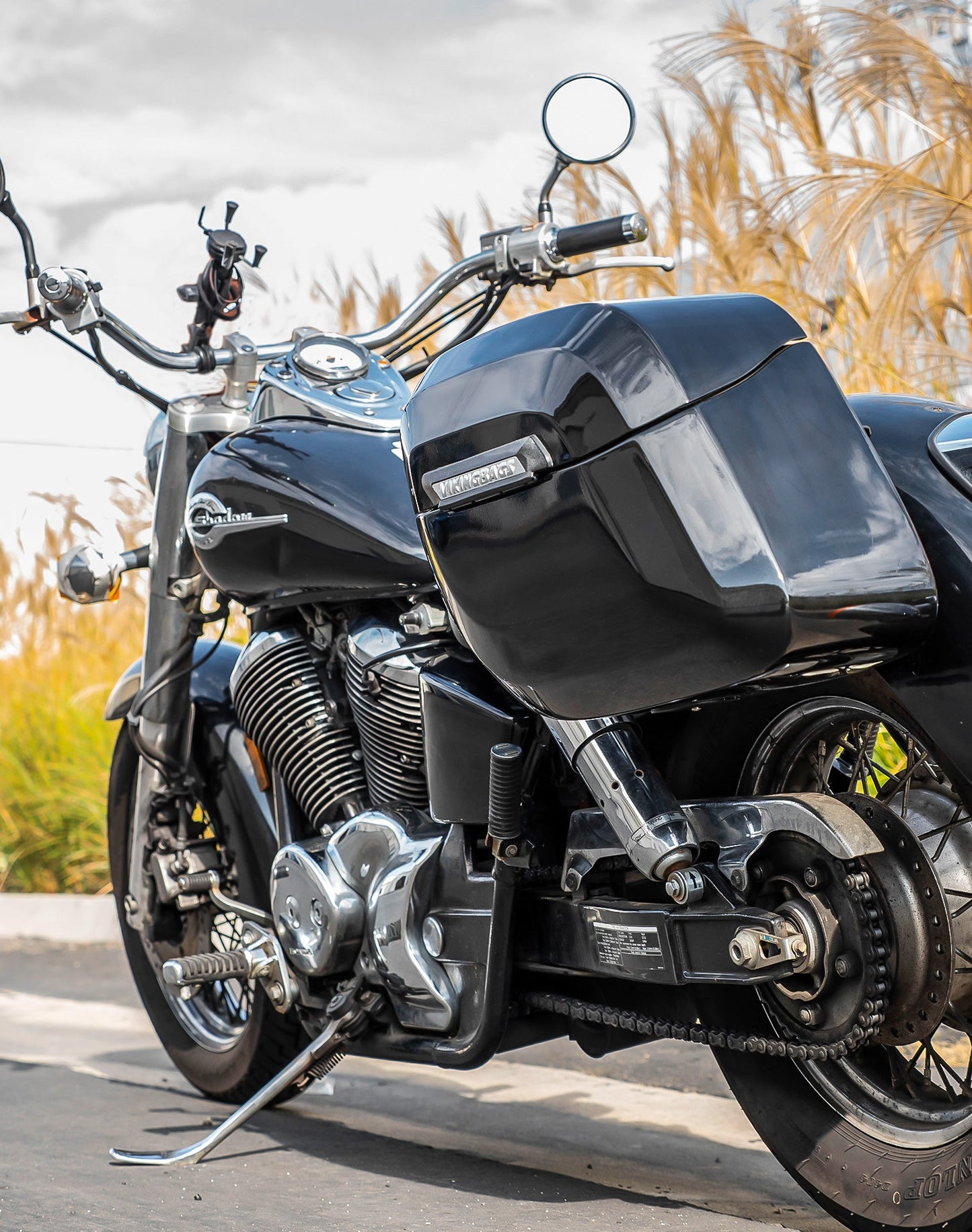 36L - Lamellar Raven Extra Large Honda Shadow 750 ACE Shock Cut-out Painted Motocicleta Hard Alforjas