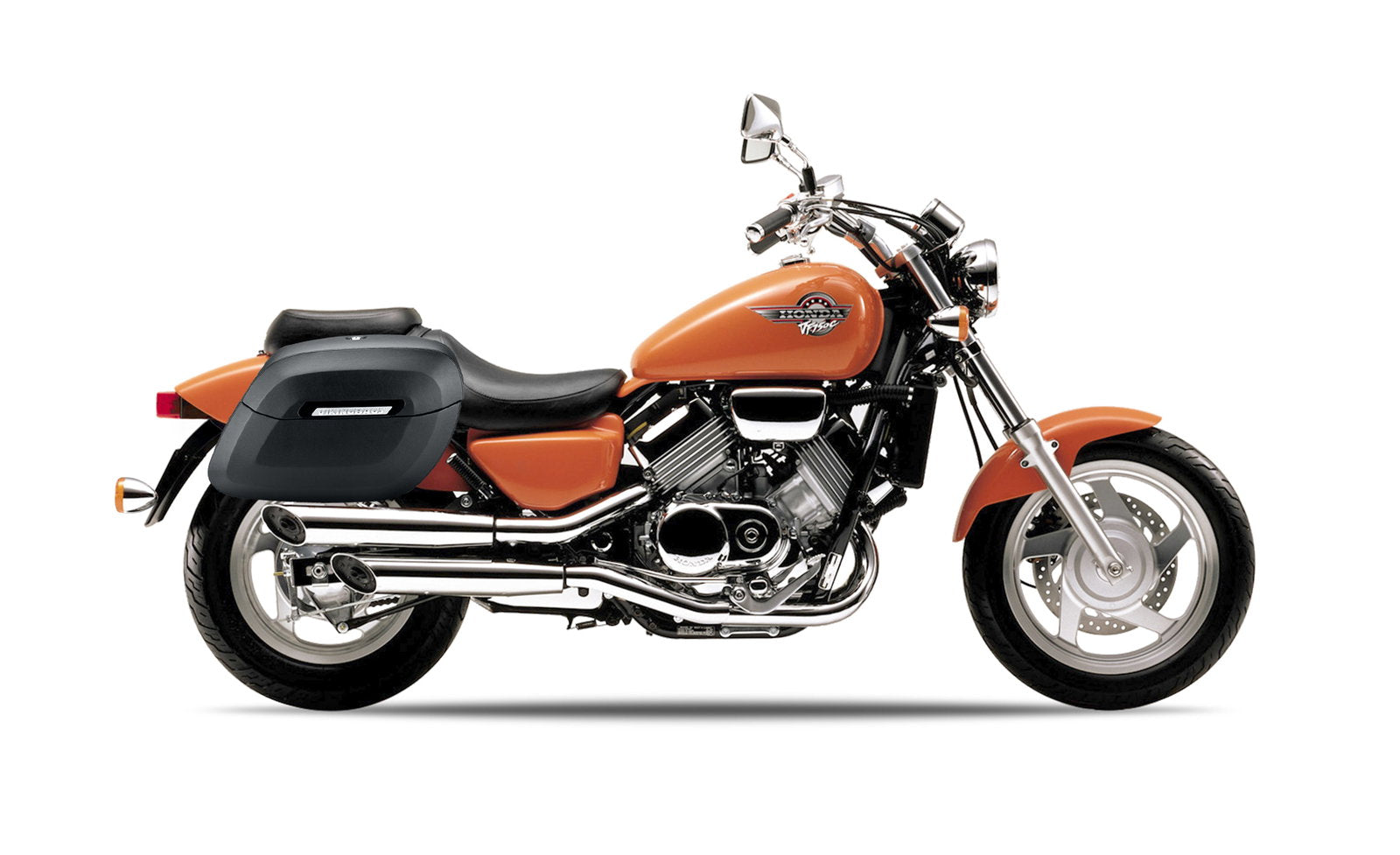 36L - Lamellar Raven Extra Large Honda Magna 750 VF750C Shock Cut-out Leather Covered Motocicleta Hard Alforjas