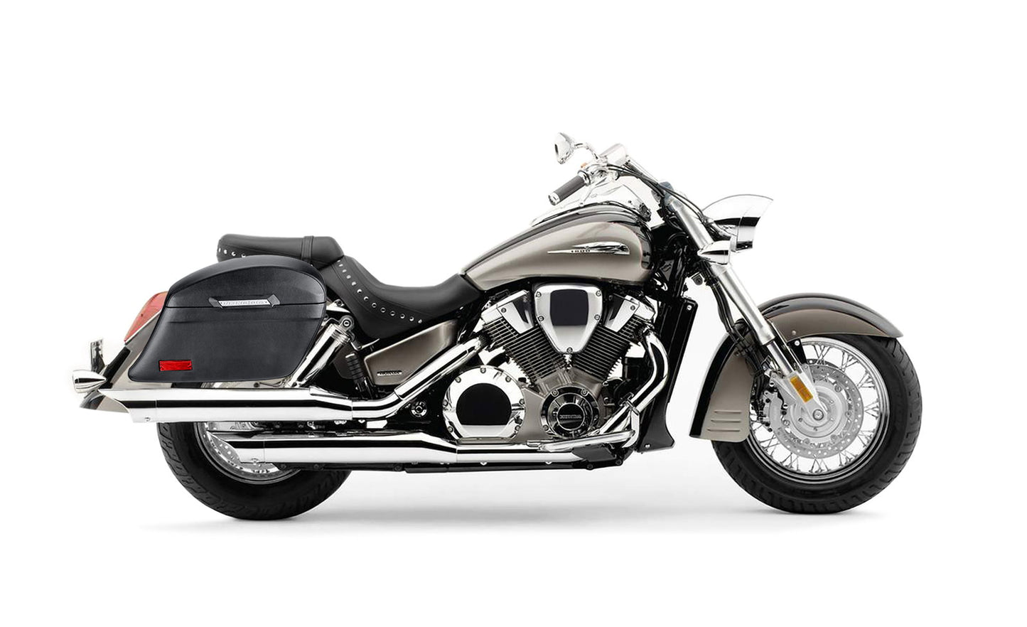 44L - Lamellar Stallion Extra Large Honda VTX 1800 S Leather Covered Motocicleta Hard Alforjas