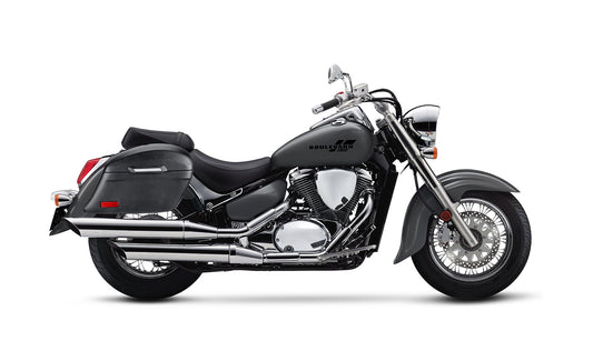 44L - Lamellar Stallion Extra Large Suzuki Boulevard C50 VL800 Leather Covered Motocicleta Hard Alforjas