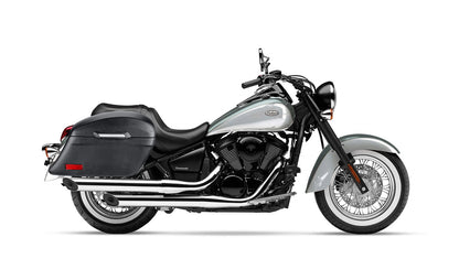 44L - Lamellar Stallion Extra Large Kawasaki Vulcan 900 Classic VN900 Leather Covered Motocicleta Hard Alforjas