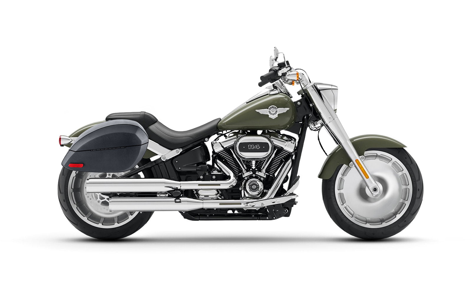 28L - Phantom Large Leather Wrapped Motocicleta Hard Alforjas para Harley Softail Fat Boy FLFB/S
