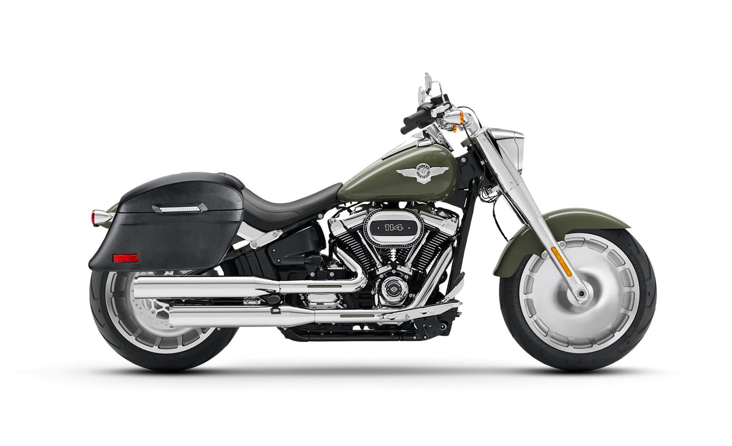 44L - Lamellar Stallion Extra Large Leather Covered Motocicleta Hard Alforjas para Harley Softail Fat Boy FLFB/S