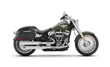 44L - Lamellar Stallion Extra Large Leather Covered Motocicleta Hard Alforjas para Harley Softail Fat Boy FLFB/S