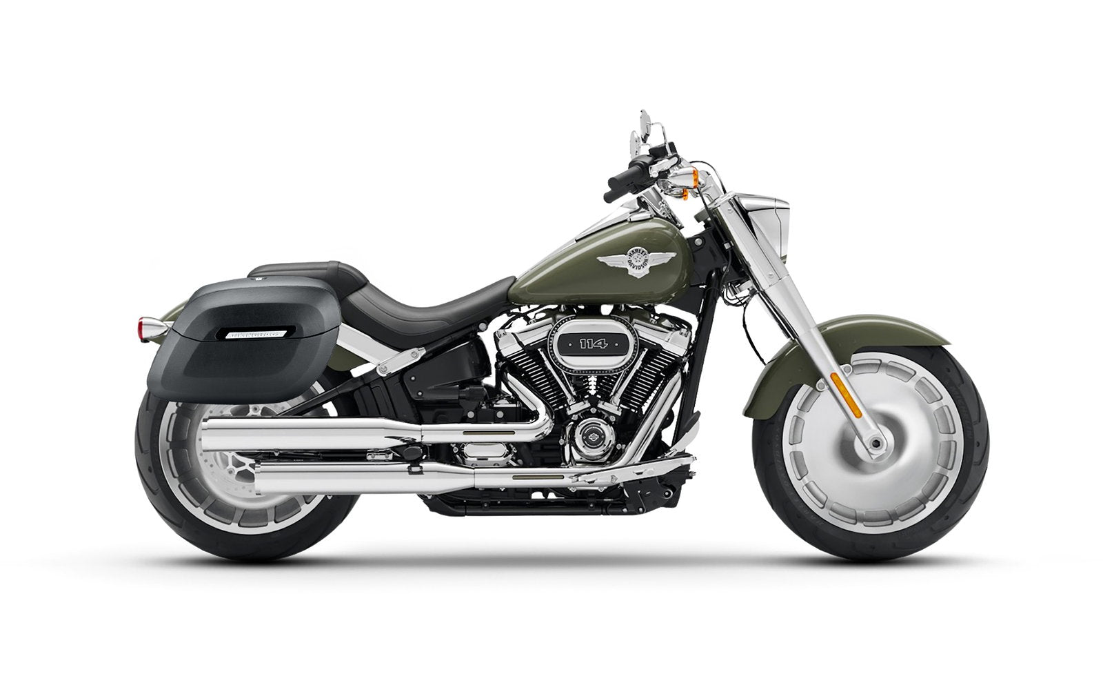 40L - Lamellar Raven Extra Large Leather Covered Motocicleta Hard Alforjas para Harley Softail Fat Boy FLFB/S