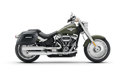 40L - Lamellar Raven Extra Large Leather Covered Motocicleta Hard Alforjas para Harley Softail Fat Boy FLFB/S