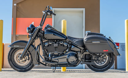 44L - Lamellar Stallion Extra Large Leather Covered Motocicleta Hard Alforjas para Harley Softail Heritage FLHC/S