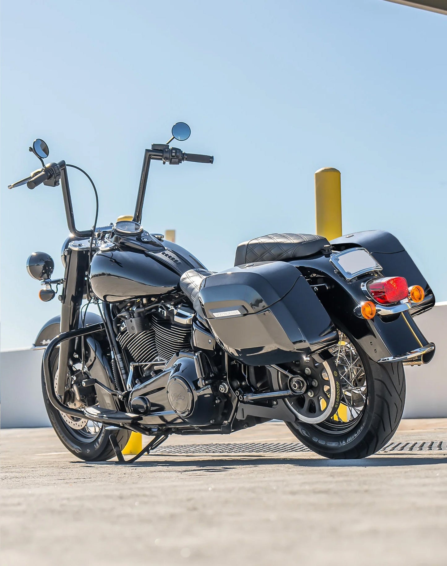 40L - Lamellar Raven Extra Large Painted Motocicleta Hard Alforjas para Harley Softail Heritage FLHC/S