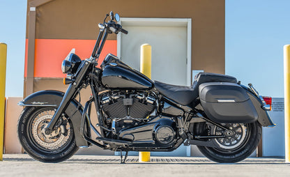 40L - Lamellar Raven Extra Large Leather Covered Motocicleta Hard Alforjas para Harley Softail Heritage FLHC/S