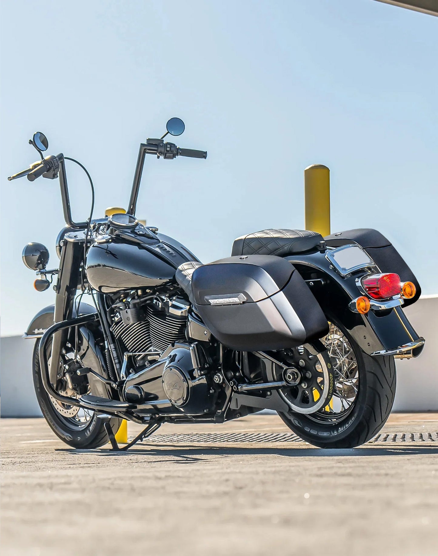 40L - Lamellar Raven Extra Large Matte Motocicleta Hard Alforjas para Harley Softail Heritage FLHC/S