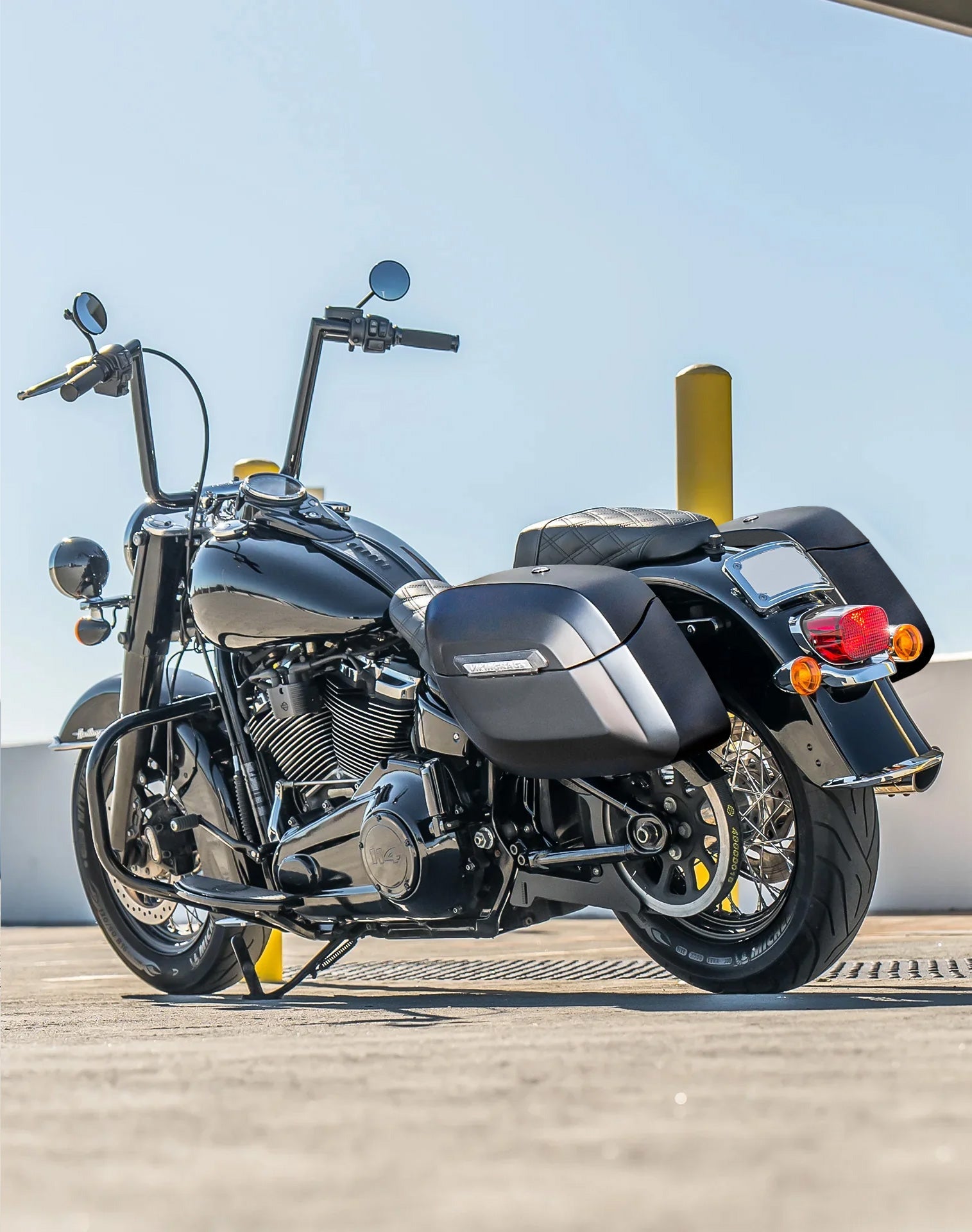 40L - Lamellar Raven Extra Large Matte Motocicleta Hard Alforjas para Harley Softail Heritage FLHC/S