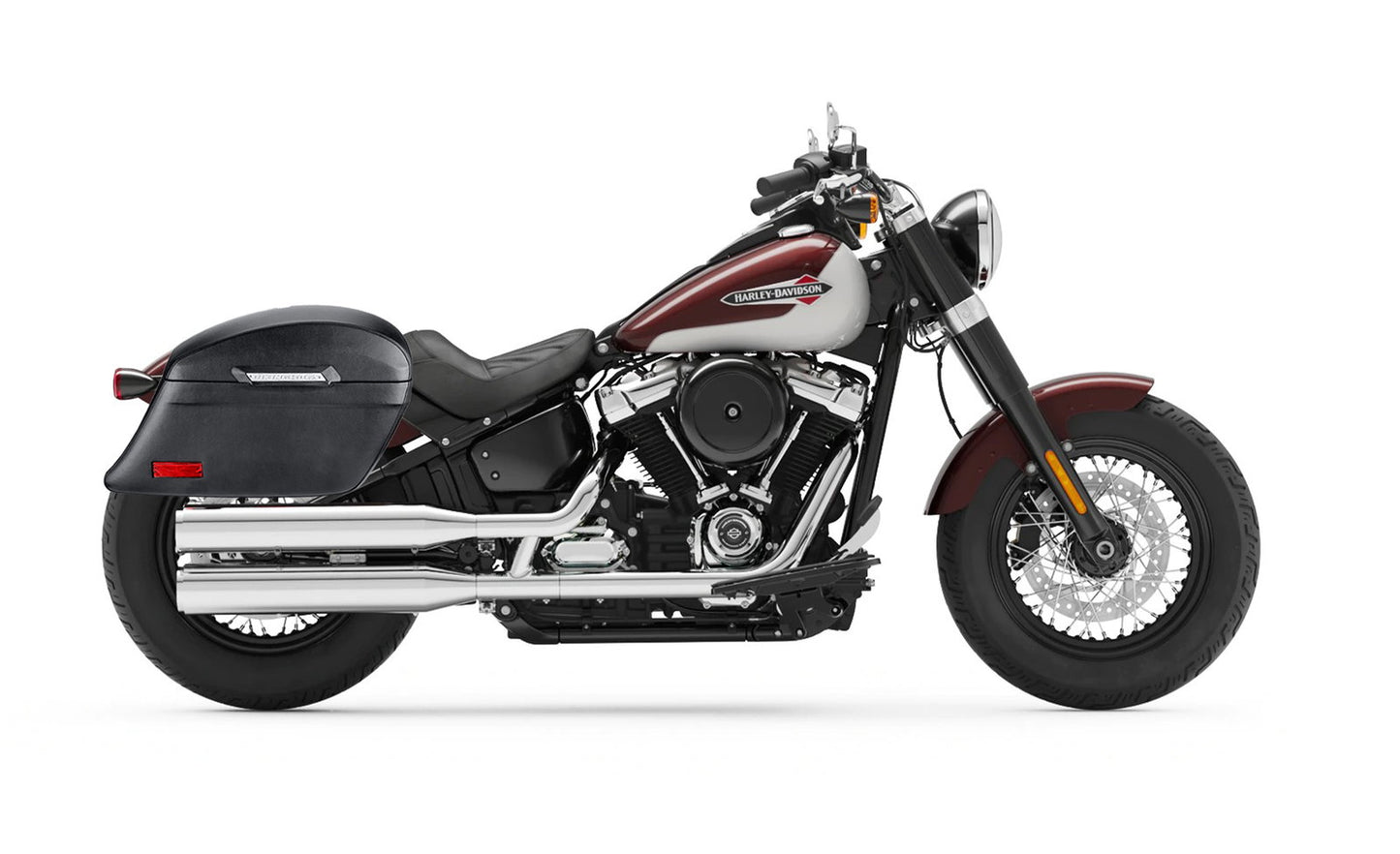 44L - Lamellar Stallion Extra Large Leather Covered Hard Alforjas para Harley Softail Slim FLSL