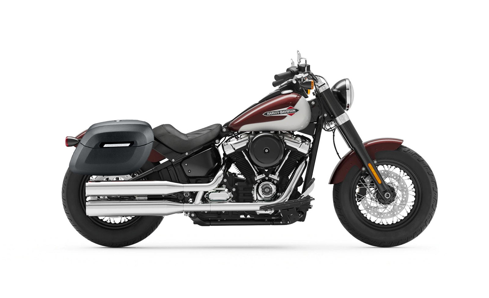 40L - Lamellar Raven Extra Large Leather Covered Hard Alforjas para Harley Softail Slim FLSL