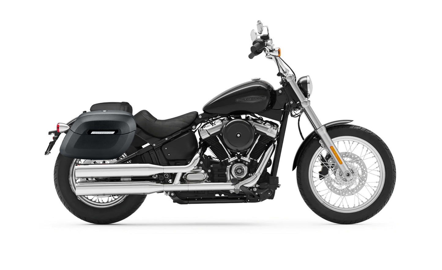 40L - Lamellar Raven Extra Large Leather Covered Motocicleta Hard Alforjas para Harley Softail Standard FXST