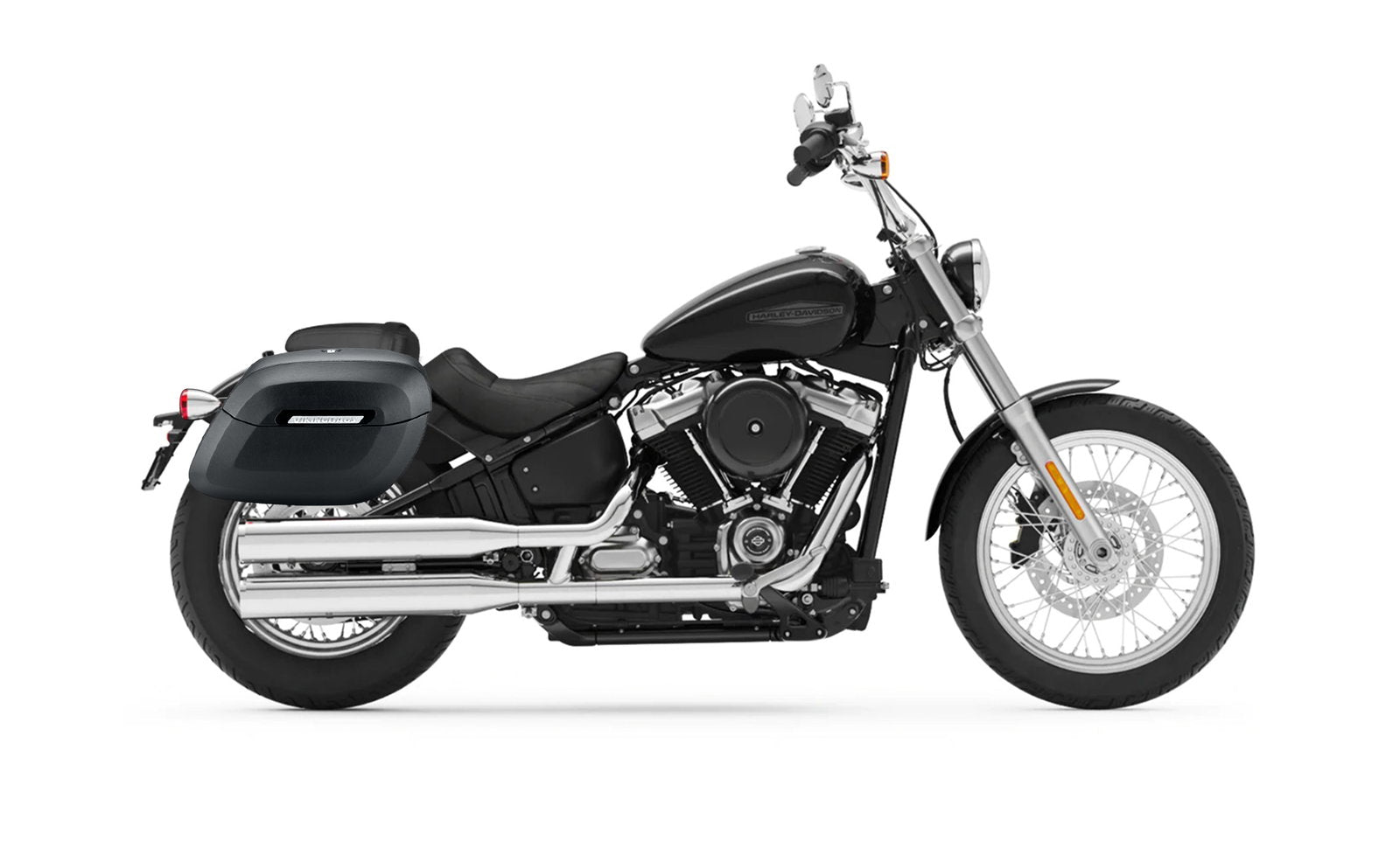 40L - Lamellar Raven Extra Large Leather Covered Motocicleta Hard Alforjas para Harley Softail Standard FXST