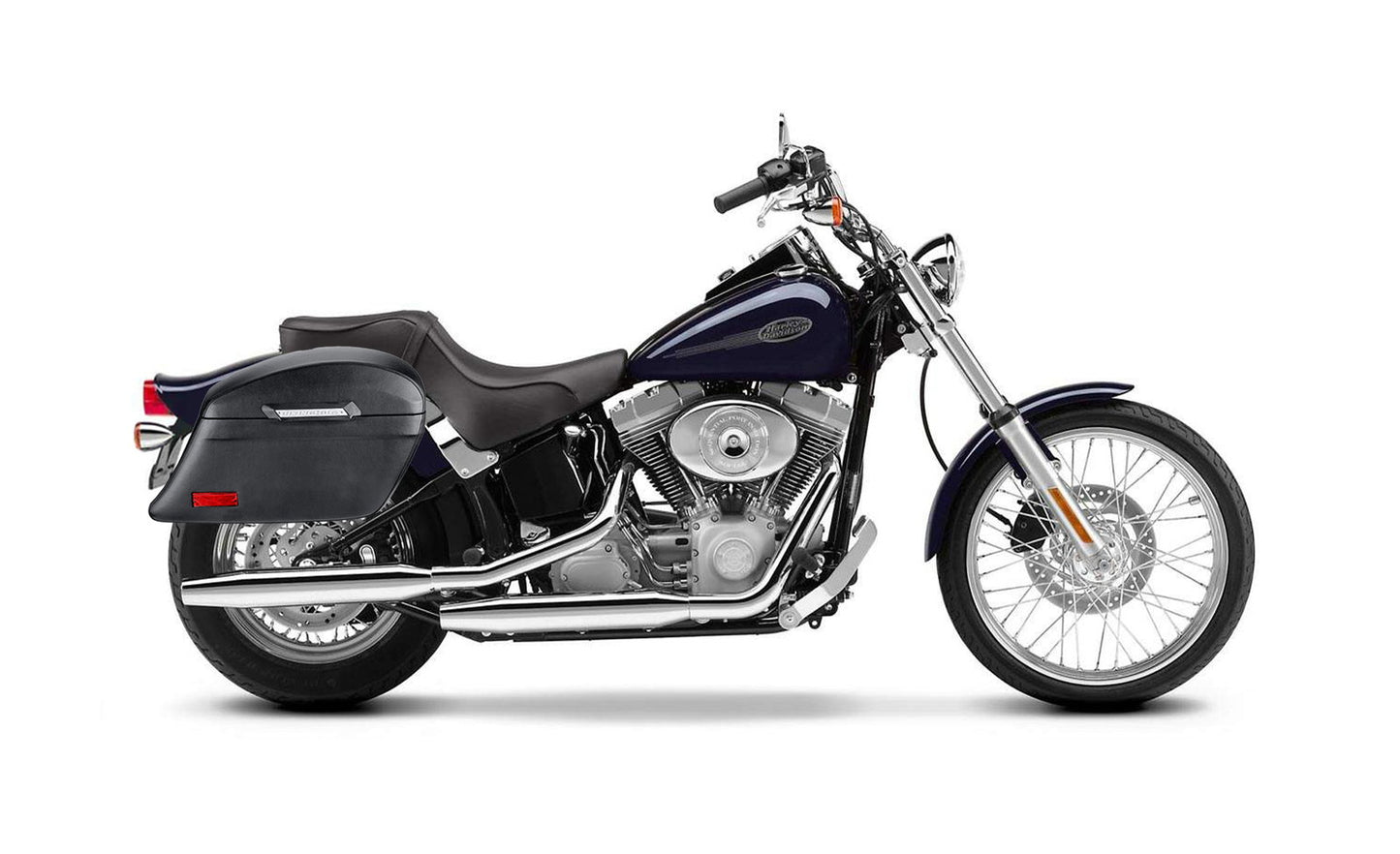 44L - Lamellar Stallion Extra Large Leather Covered Motocicleta Hard Alforjas para Harley Softail Standard FXST/I