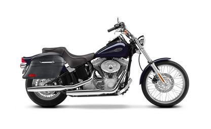 44L - Lamellar Stallion Extra Large Leather Covered Motocicleta Hard Alforjas para Harley Softail Standard FXST/I