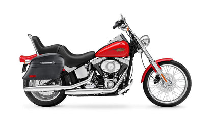 44L - Lamellar Stallion Extra Large Leather Covered Motocicleta Hard Alforjas para Harley Softail Custom FXSTC