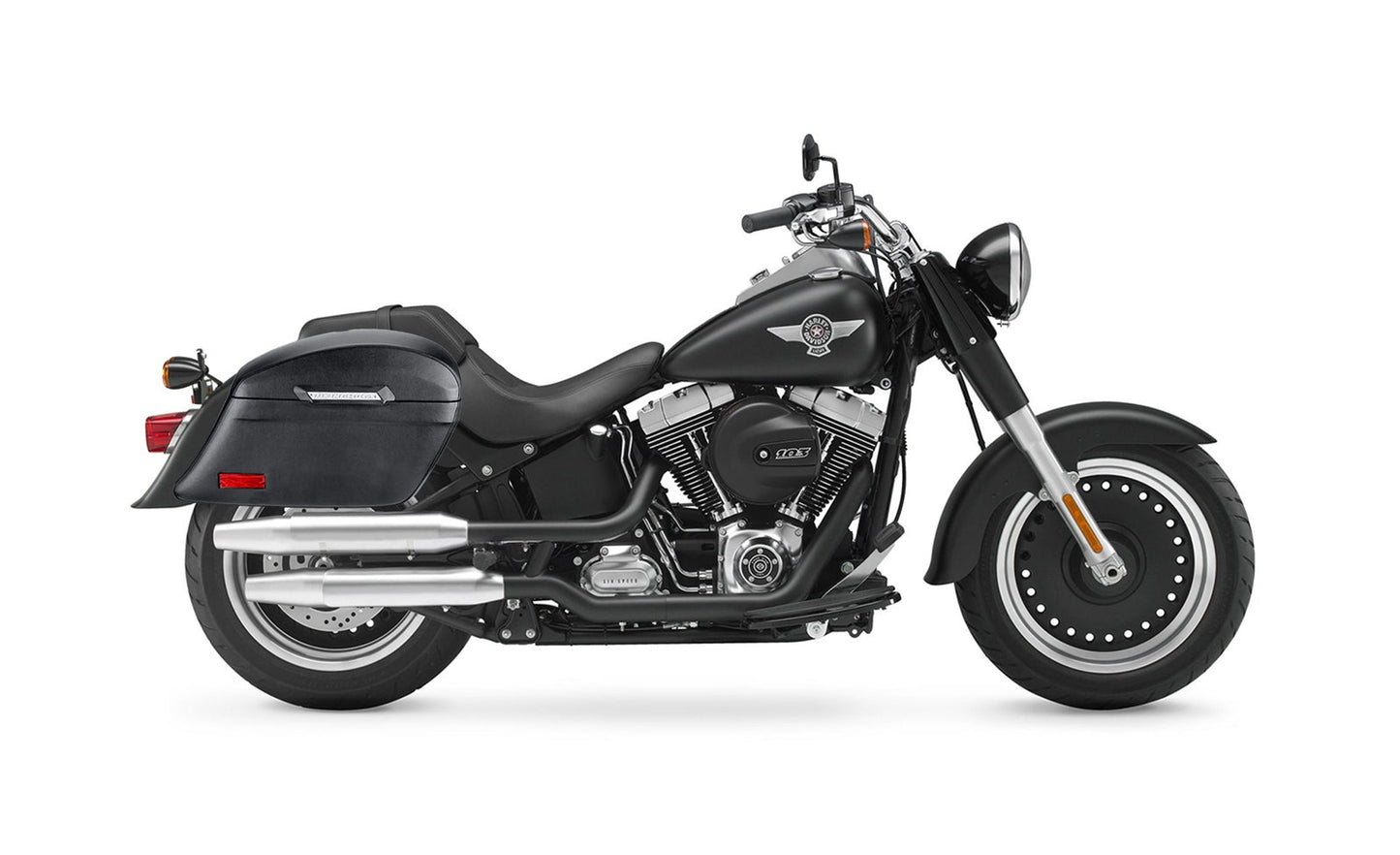 44L - Lamellar Stallion Extra Large Leather Covered Motocicleta Hard Alforjas para Harley Softail Fat Boy Lo FLSTFB