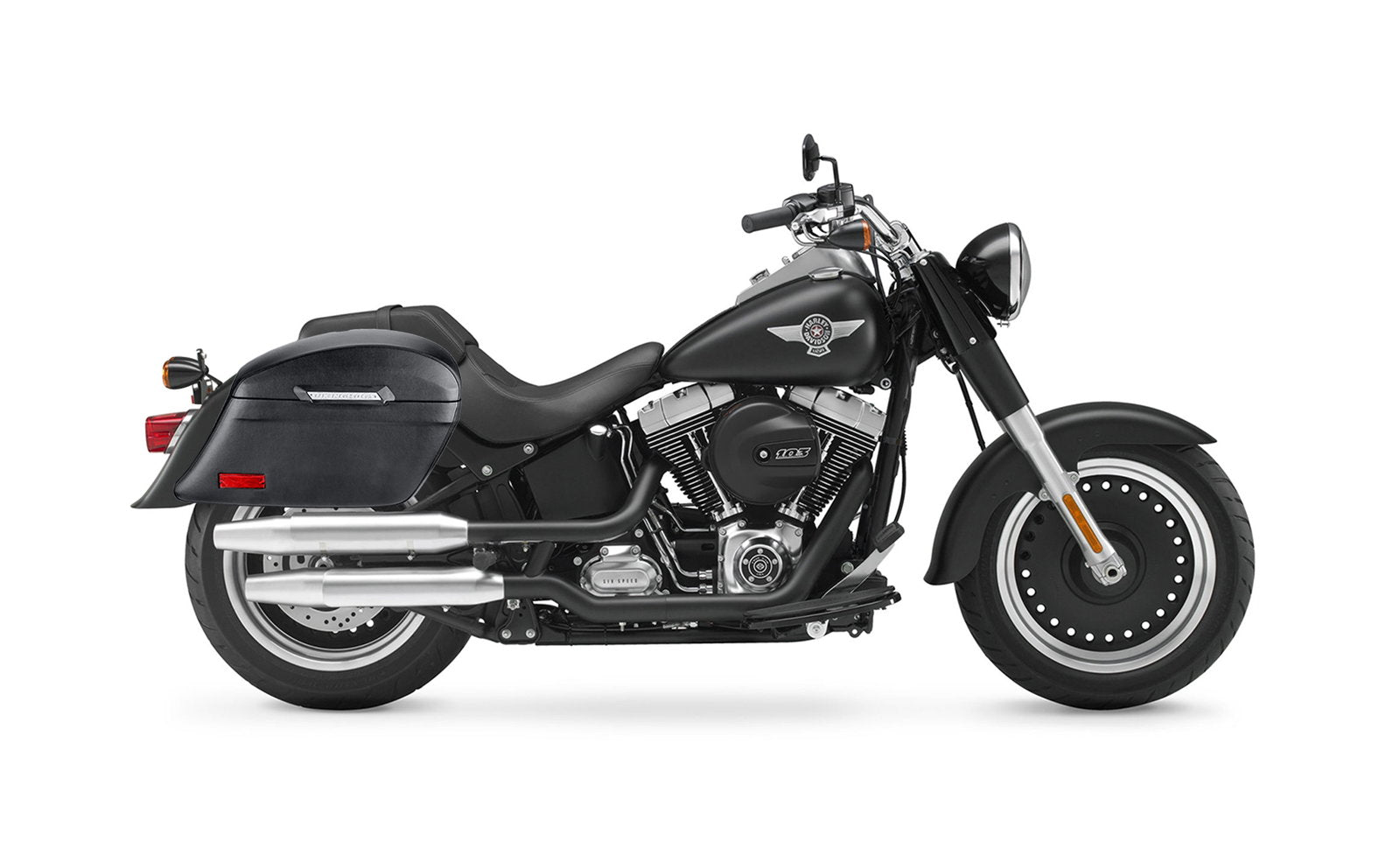 44L - Lamellar Stallion Extra Large Leather Covered Motocicleta Hard Alforjas para Harley Softail Fat Boy Lo FLSTFB