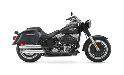 44L - Lamellar Stallion Extra Large Leather Covered Motocicleta Hard Alforjas para Harley Softail Fat Boy Lo FLSTFB