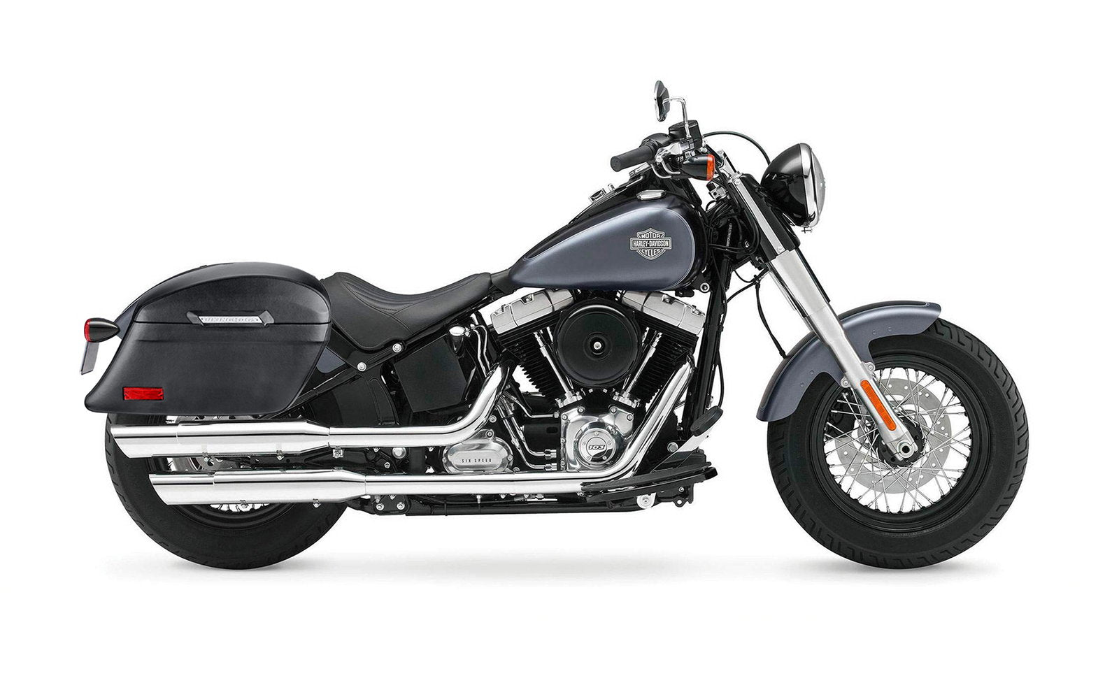44L - Lamellar Stallion XL Leather Covered Motocicleta Hard Alforjas para Harley Softail Slim FLS