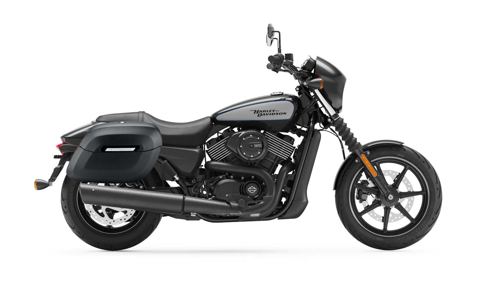 36L - Lamellar Raven Extra Large Shock Cut-out Leather Covered Motocicleta Hard Alforjas para Harley Street 750